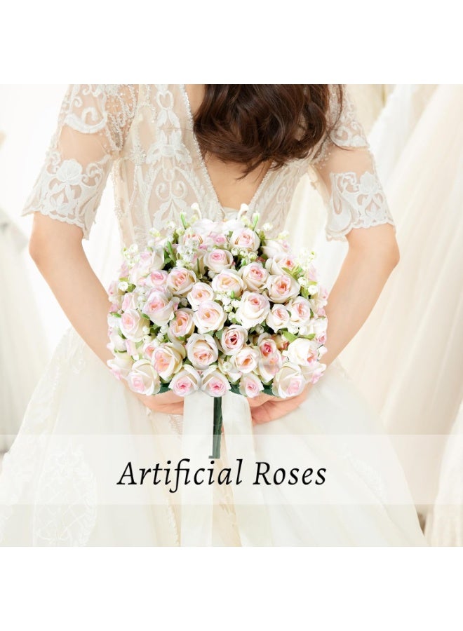HUANXIN HOME Artificial flower 12 small rose silk flower with leaf plastic flower champagne bouquet Valentine's Day home decoration kitchen wedding table decoration decoration, 1pack (Champagne) - Image 3